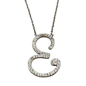 ATR Br Letter E Rhinestone Pendant Chain Necklace Silver Tone 16 to 18 Inches
